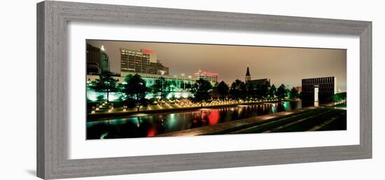 Memorial Lit Up at Dusk, Oklahoma City National Memorial, Alfred P. Murrah Federal Building-null-Framed Photographic Print