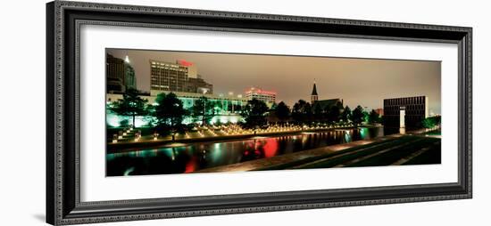 Memorial Lit Up at Dusk, Oklahoma City National Memorial, Alfred P. Murrah Federal Building-null-Framed Photographic Print