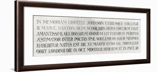 Memorial Plaque for Lionel Johnson, 1904-null-Framed Giclee Print