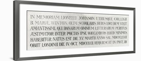 Memorial Plaque for Lionel Johnson, 1904-null-Framed Giclee Print