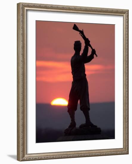 Memorial Statue of a Civil War Soldier on Cemetery Ridge on Gettysburg Battlefield-null-Framed Photographic Print