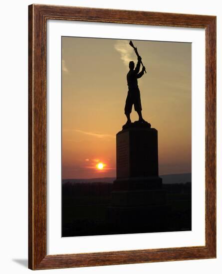 Memorial Statue of a Civil War Soldier on Cemetery Ridge on Gettysburg Battlefield-null-Framed Photographic Print