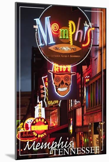 Memphis, Tennessee - Beale Street-Lantern Press-Mounted Art Print