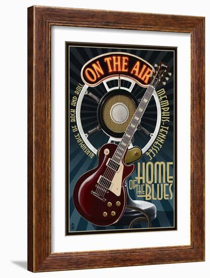 Memphis, Tennessee - Guitar and Microphone - Blue-Lantern Press-Framed Art Print