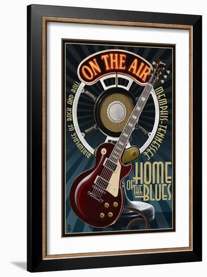 Memphis, Tennessee - Guitar and Microphone - Blue-Lantern Press-Framed Art Print