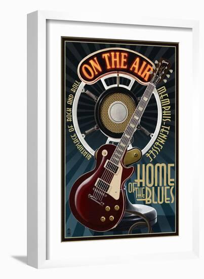 Memphis, Tennessee - Guitar and Microphone - Blue-Lantern Press-Framed Art Print