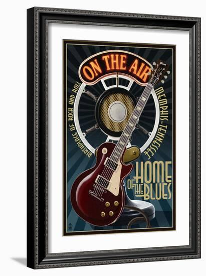 Memphis, Tennessee - Guitar and Microphone - Blue-Lantern Press-Framed Art Print