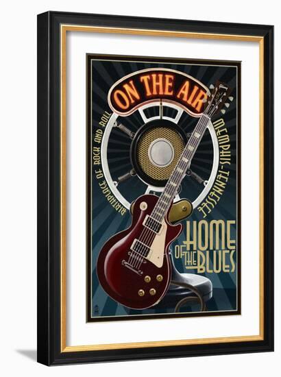 Memphis, Tennessee - Guitar and Microphone - Blue-Lantern Press-Framed Art Print