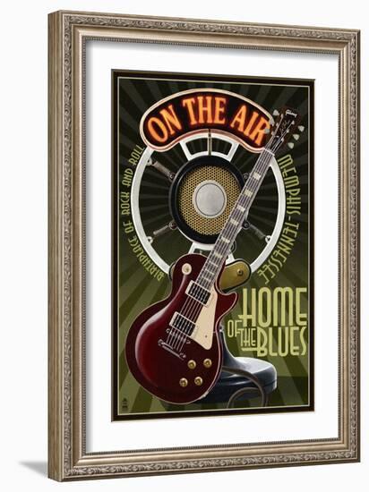 Memphis, Tennessee - Guitar and Microphone-Lantern Press-Framed Art Print