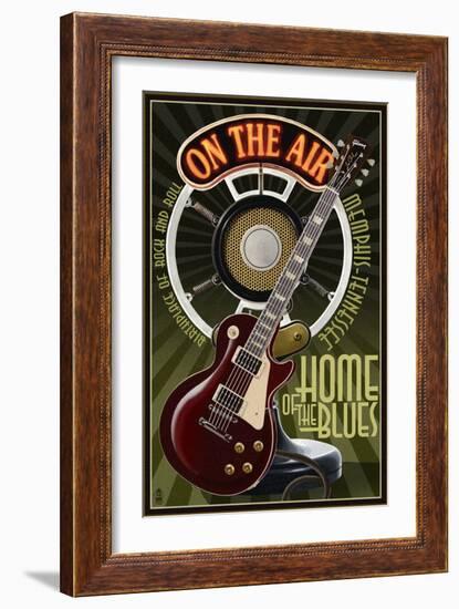 Memphis, Tennessee - Guitar and Microphone-Lantern Press-Framed Art Print