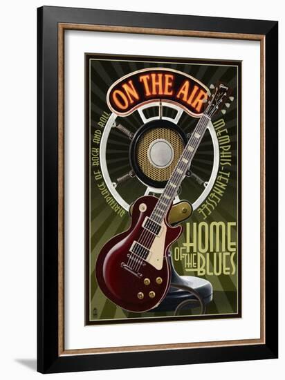 Memphis, Tennessee - Guitar and Microphone-Lantern Press-Framed Art Print