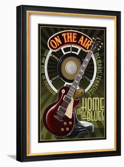 Memphis, Tennessee - Guitar and Microphone-Lantern Press-Framed Art Print