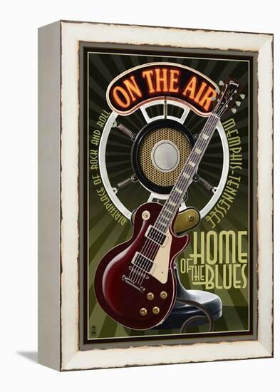 Memphis, Tennessee - Guitar and Microphone-Lantern Press-Framed Stretched Canvas