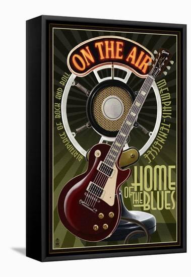 Memphis, Tennessee - Guitar and Microphone-Lantern Press-Framed Stretched Canvas
