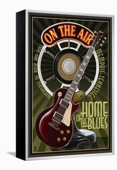 Memphis, Tennessee - Guitar and Microphone-Lantern Press-Framed Stretched Canvas