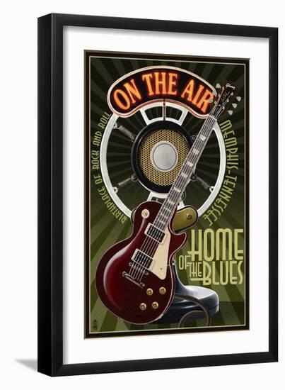 Memphis, Tennessee - Guitar and Microphone-Lantern Press-Framed Premium Giclee Print