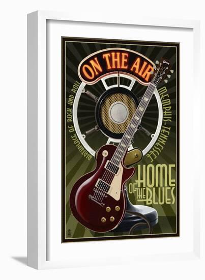 Memphis, Tennessee - Guitar and Microphone-Lantern Press-Framed Premium Giclee Print