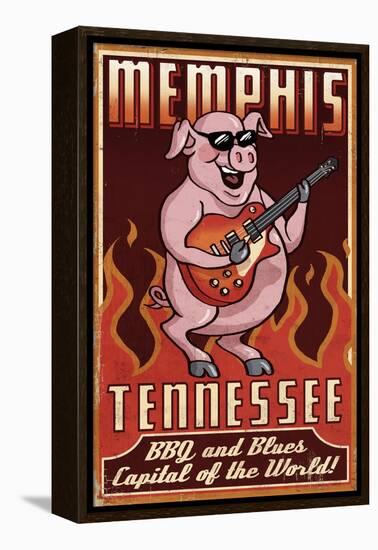 Memphis, Tennessee - Guitar Pig-Lantern Press-Framed Stretched Canvas