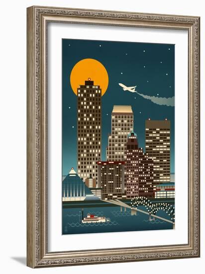 Memphis, Tennessee - Retro Skyline (no text)-Lantern Press-Framed Art Print