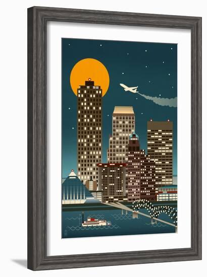 Memphis, Tennessee - Retro Skyline (no text)-Lantern Press-Framed Art Print