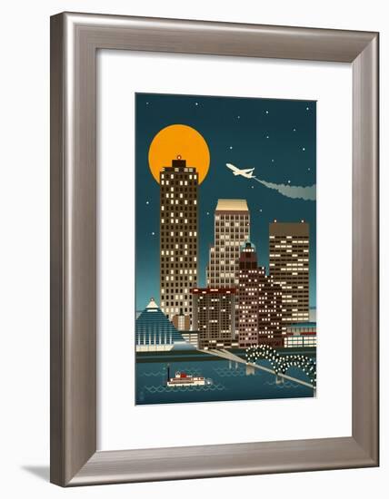 Memphis, Tennessee - Retro Skyline (no text)-Lantern Press-Framed Art Print