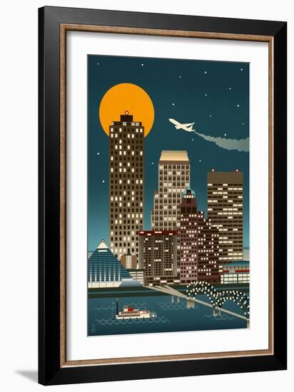 Memphis, Tennessee - Retro Skyline (no text)-Lantern Press-Framed Art Print