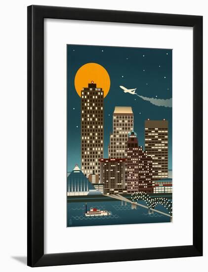 Memphis, Tennessee - Retro Skyline (no text)-Lantern Press-Framed Art Print