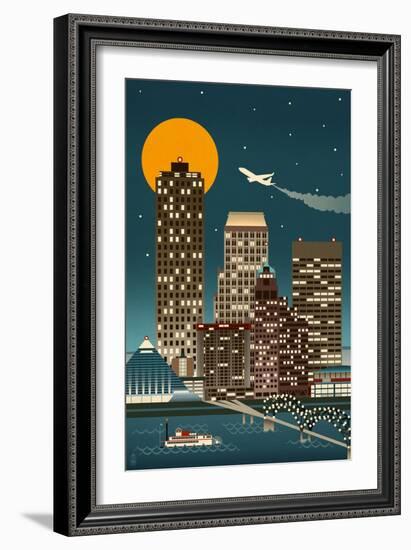 Memphis, Tennessee - Retro Skyline (no text)-Lantern Press-Framed Art Print