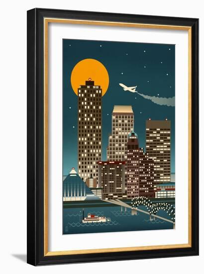 Memphis, Tennessee - Retro Skyline (no text)-Lantern Press-Framed Art Print