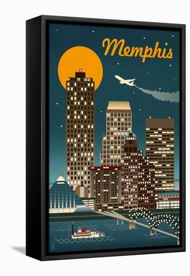 Memphis, Tennessee - Retro Skyline-Lantern Press-Framed Stretched Canvas