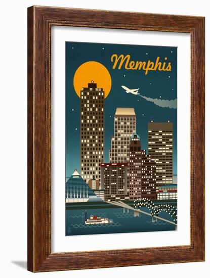 Memphis, Tennessee - Retro Skyline-Lantern Press-Framed Art Print