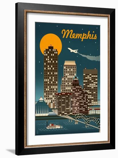 Memphis, Tennessee - Retro Skyline-Lantern Press-Framed Art Print