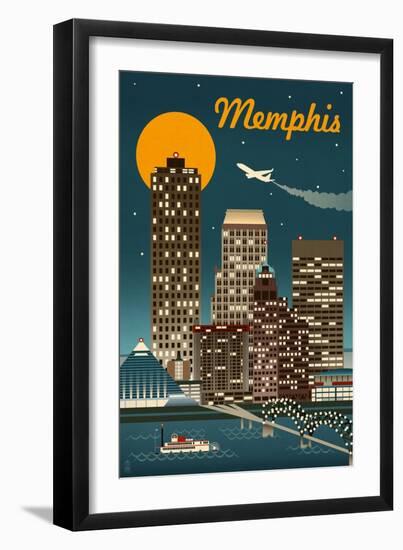 Memphis, Tennessee - Retro Skyline-Lantern Press-Framed Art Print