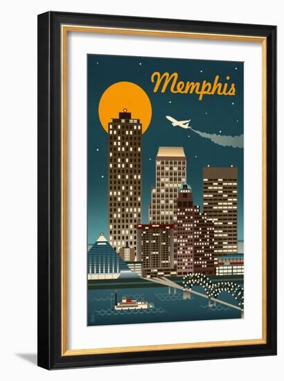 Memphis, Tennessee - Retro Skyline-Lantern Press-Framed Art Print