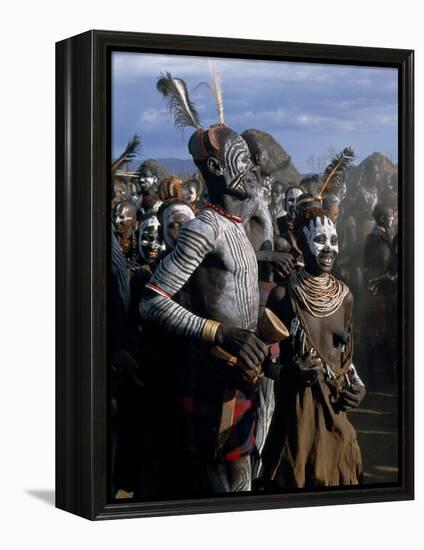 Men and Women Dance Together in the Karo Village of Duss, Omo Delta, Ethiopia-John Warburton-lee-Framed Premier Image Canvas