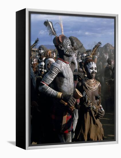 Men and Women Dance Together in the Karo Village of Duss, Omo Delta, Ethiopia-John Warburton-lee-Framed Premier Image Canvas