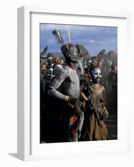 Men and Women Dance Together in the Karo Village of Duss, Omo Delta, Ethiopia-John Warburton-lee-Framed Photographic Print