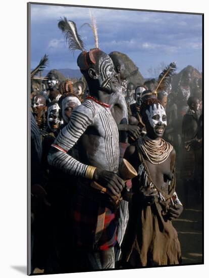 Men and Women Dance Together in the Karo Village of Duss, Omo Delta, Ethiopia-John Warburton-lee-Mounted Photographic Print