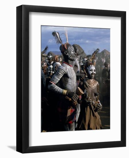 Men and Women Dance Together in the Karo Village of Duss, Omo Delta, Ethiopia-John Warburton-lee-Framed Photographic Print