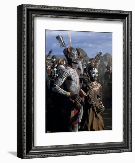 Men and Women Dance Together in the Karo Village of Duss, Omo Delta, Ethiopia-John Warburton-lee-Framed Photographic Print