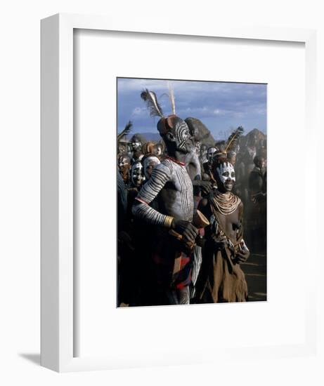 Men and Women Dance Together in the Karo Village of Duss, Omo Delta, Ethiopia-John Warburton-lee-Framed Photographic Print