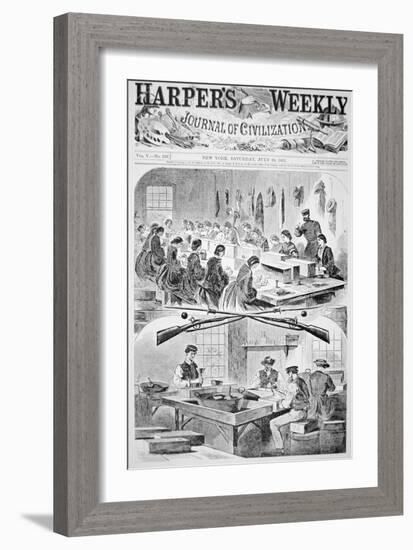 Men and Women Filling Cartridges at Arsenal at Watertown, Massachusetts, from Harper's Weekly-Winslow Homer-Framed Giclee Print