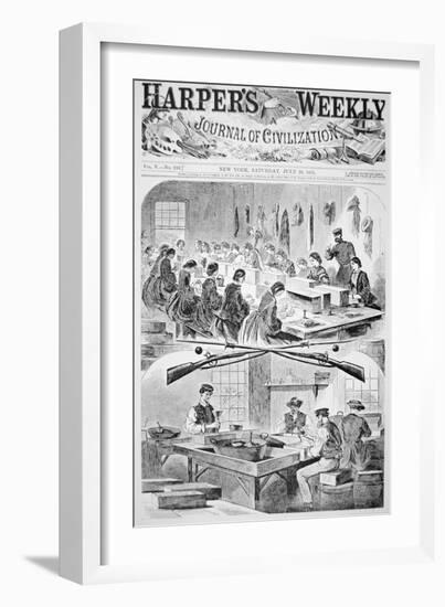 Men and Women Filling Cartridges at Arsenal at Watertown, Massachusetts, from Harper's Weekly-Winslow Homer-Framed Giclee Print