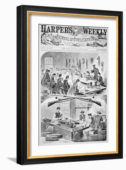 Men and Women Filling Cartridges at Arsenal at Watertown, Massachusetts, from Harper's Weekly-Winslow Homer-Framed Giclee Print
