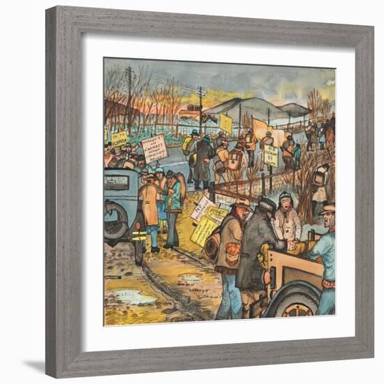 Men and Women in a Washington State Hunger March on U.S. Highway 99 South to Olympia-Ronald Ginther-Framed Giclee Print