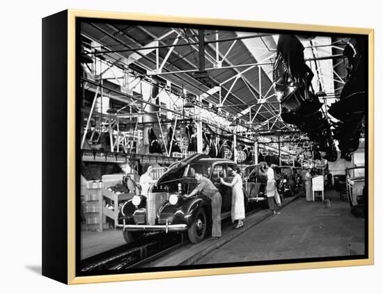 Men and Women Polishing Chevrolets on the Assembly Line at the General Motors Plant-null-Framed Premier Image Canvas