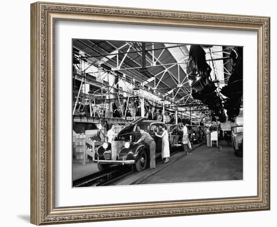 Men and Women Polishing Chevrolets on the Assembly Line at the General Motors Plant-null-Framed Premium Photographic Print