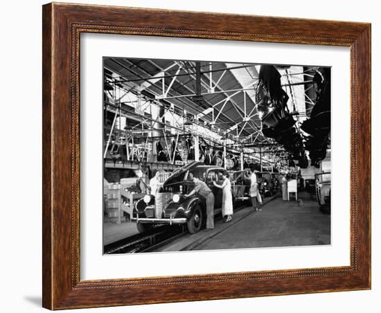 Men and Women Polishing Chevrolets on the Assembly Line at the General Motors Plant-null-Framed Photographic Print