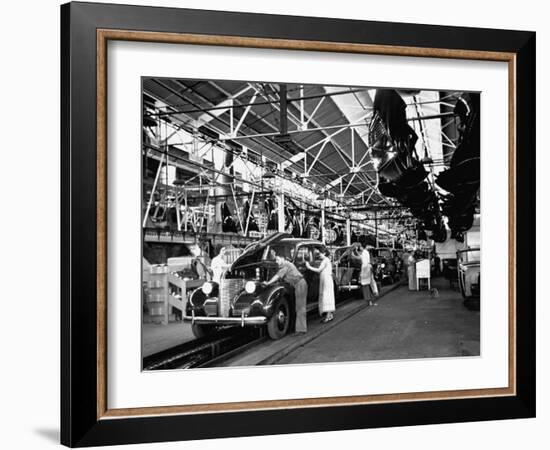 Men and Women Polishing Chevrolets on the Assembly Line at the General Motors Plant--Framed Photographic Print