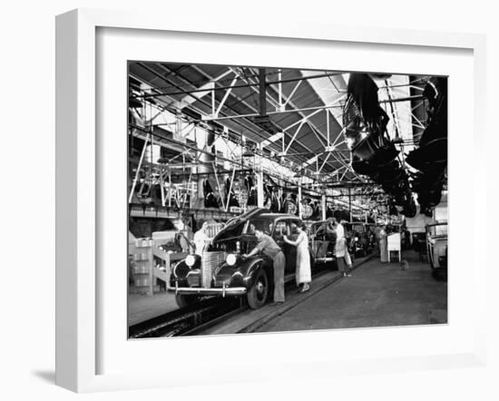 Men and Women Polishing Chevrolets on the Assembly Line at the General Motors Plant-null-Framed Photographic Print